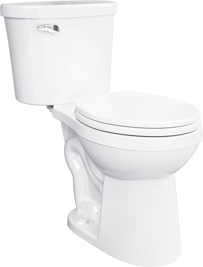 Gerber Maxwell Crest Round Two-Piece Toilet, Soft-Close Seat, White | Efficient flush clears the bowl with ease | Tool-free install kit with wax ring included | Glazed trapway prevents clogs