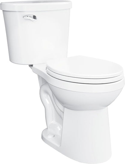Gerber Maxwell Crest Round Two-Piece Toilet, Soft-Close Seat, White | Efficient flush clears the bowl with ease | Tool-free install kit with wax ring included | Glazed trapway prevents clogs