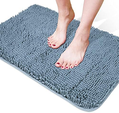 Yeaban Chenille Blue Bathroom Rug 20"x32", Non-Slip Rubber Backing