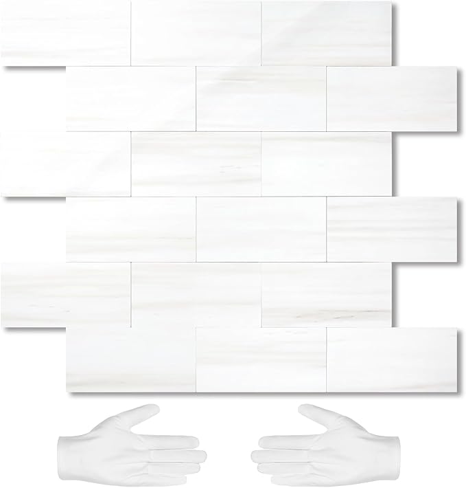 STICKGOO 10-Sheet Subway Tile Peel and Stick Wall Tiles, Seamless Design Polished Dolomite Kitchen Backsplash, PVC Stick on Tiles for Kitchen, Bathroom, RV, Fireplace