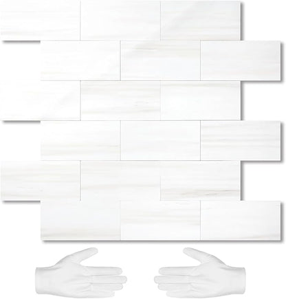 STICKGOO 10-Sheet Subway Tile Peel and Stick Wall Tiles, Seamless Design Polished Dolomite Kitchen Backsplash, PVC Stick on Tiles for Kitchen, Bathroom, RV, Fireplace