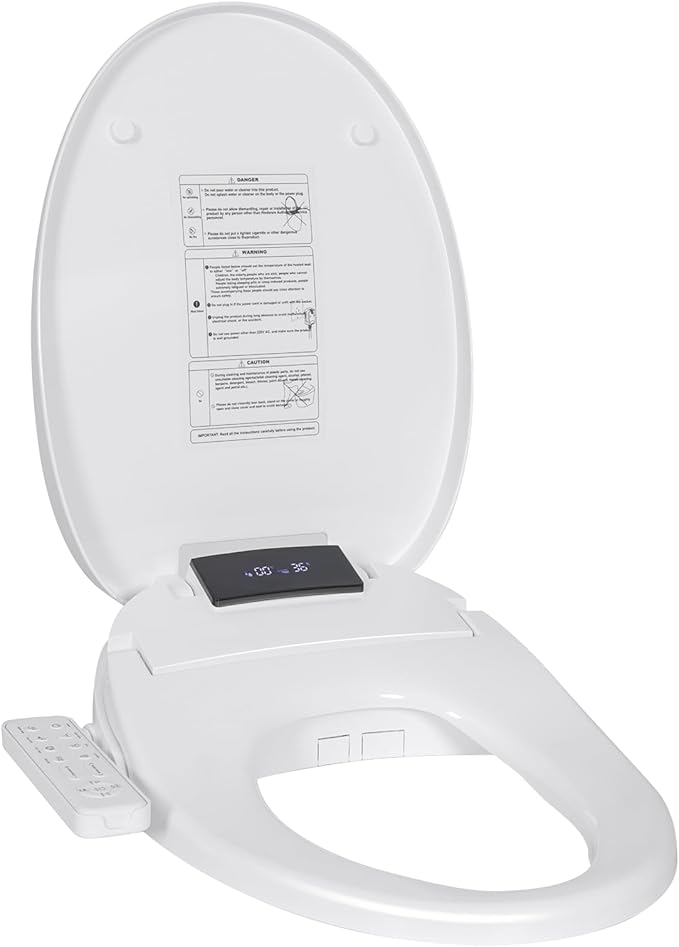 CCV Electric Bidet Toilet Seat Elongated, Warm Water Warm Air Drying, Heated Seat Bidet with Self-Cleaning Nozzle, Soft Closing Lid, Night Light,Temperature Adjustable