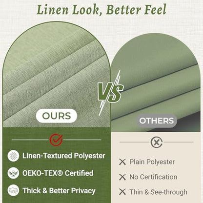 WONICY No Hook Shower Curtain with Snap-in Liner, Sage Green, 71 x 77