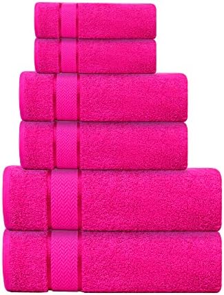6 Piece Bath Towel Set, 2 Bath, 2 Hand, 2 Washcloths, Hot Pink