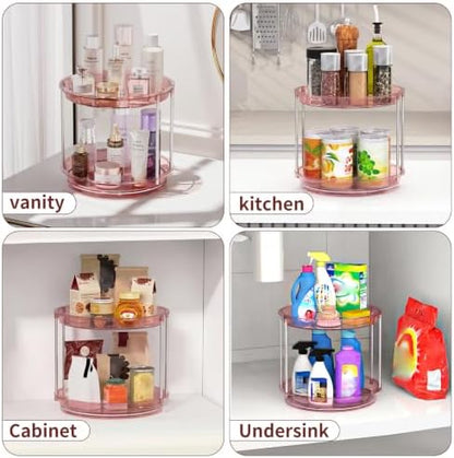 Rotating Makeup Organizer, Perfume Skincare Holder, 2 Tier 9 Inch, Pink