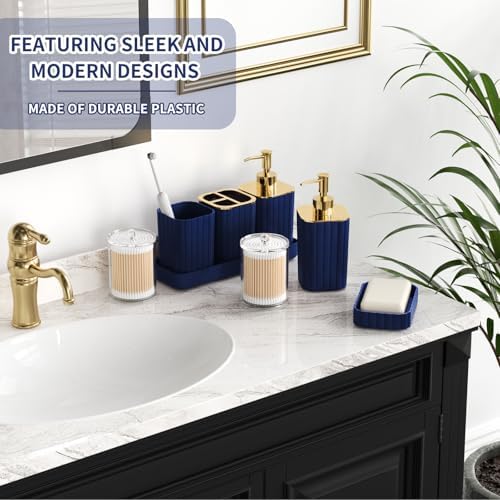 XLHOMO Bathroom Set - 26PC Bathroom Set with Shower Curtain and Rugs, Bathroom Accessory Set, Navy Blue Bathroom Sets, Trash Can & Soap Dispenser