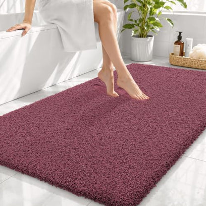 OLANLY Microfiber Large Bathroom Rugs 44x32, Ultra Soft Bath Mat, Burgundy