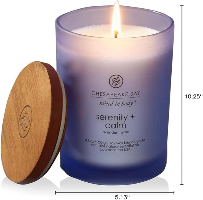 Chesapeake Bay Medium Jar Candles Duo - Peace + Tranquility (Cashmere Jasmine) and Serenity + Calm (Lavender Thyme) Home Decor (Pack of 8)