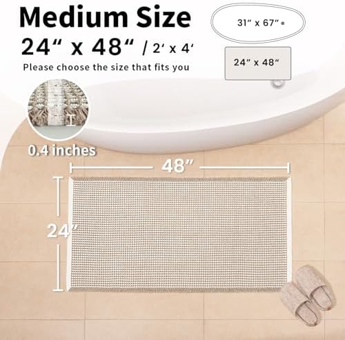 Waffle Bath Mat, Boho Bathroom Rugs Non Slip Washable, 24" x 48"