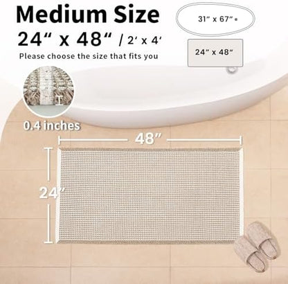 Waffle Bath Mat, Boho Bathroom Rugs Non Slip Washable, 24" x 48"