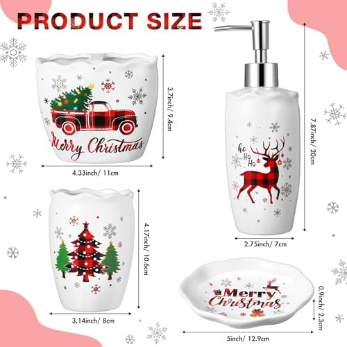 Newtay Christmas 4 Pcs Ceramic Bathroom Accessories Set, Toothbrush Holder