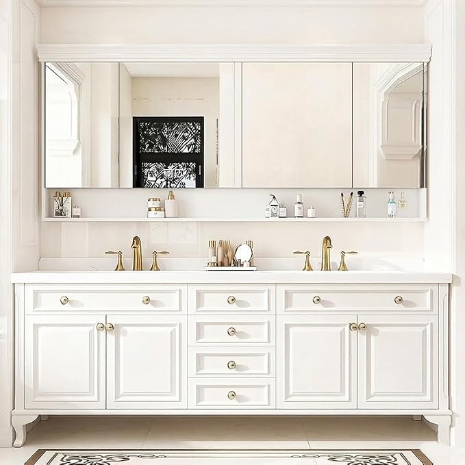 48-92IN Single/Double Sink Bathroom Vanity, Defogging Smart Mirror, Modern American Free Standing Vanity with Bathroom Cabinet