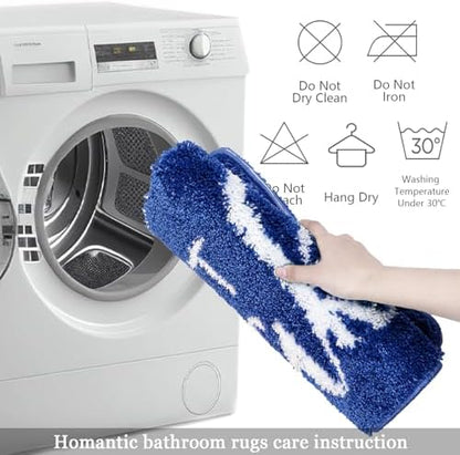 Get Naked Bath Mat Blue - Funny Bathroom Rugs Non Slip Cute Carpet for Bathroom Floor Decor Water Absorbent Bath Rugs for Sink Bathtub and Shower Navy and White Bathmat 20" x 32"