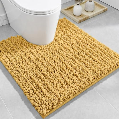 Disolla Toilet Rug 24x24 Inch - Yellow U-Shaped Bathroom Floor Mat, Soft Shaggy Plush Absorbent Chenille Contour Rug, Non-Slip Washable Pedestal Base Rug