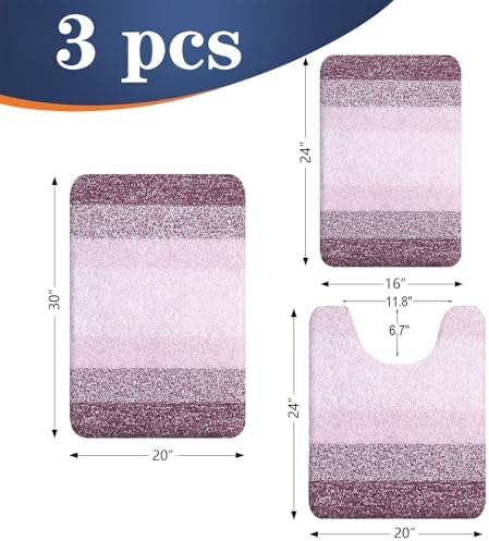OLANLY Microfiber Bathroom Rugs Sets 3 Piece, 30"x20"+24"x16"+24"x20"