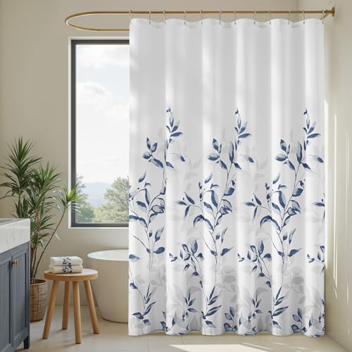 HOMEIDEAS Blue and White Botanical Shower Curtain 72×78 Inches