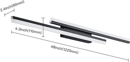 PRESDE 48 Inch Bathroom Light Fixtures Black Vanity Light Bar LED Modern Bath Lighting Over Mirror Dimmable