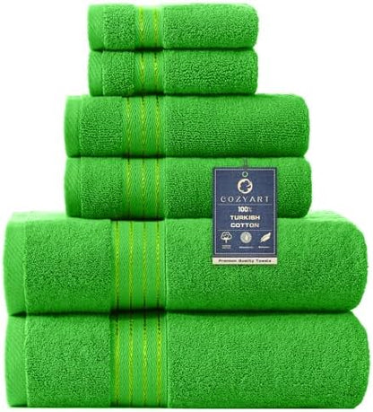COZYART Luxury Bath Towel Set 6 Pcs Kelly Green 100% Turkish Cotton 650 GSM
