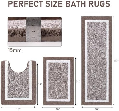 Pauwer Bathroom Rug Sets 3 Piece, Non Slip Washable Bath Mat, Coffee