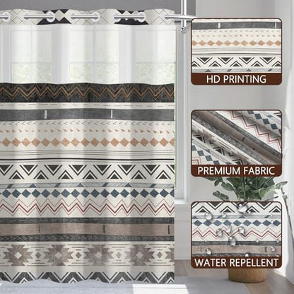 No Hook Western Shower Curtain and Liner Set, 71 x 74 Inch