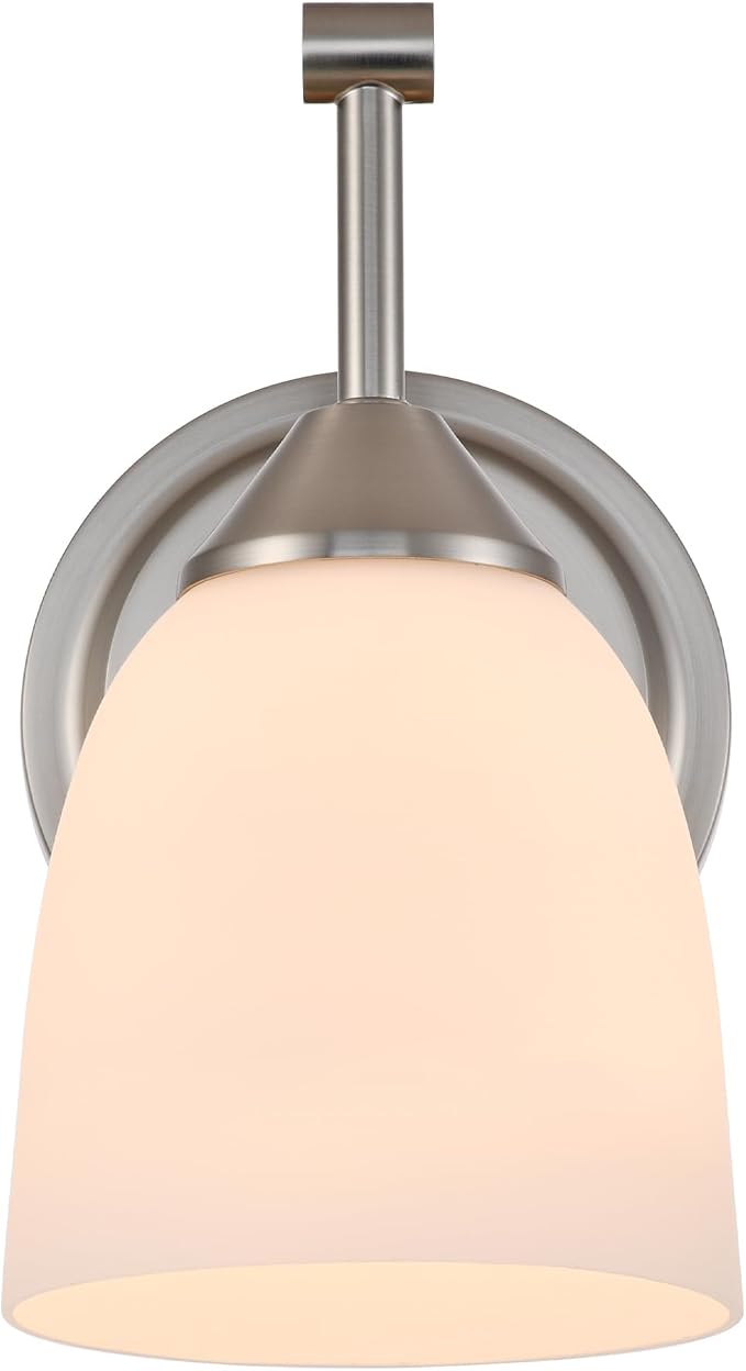 Traditional 1-Light Indoor Wall Sconce with Frosted Glass Bathroom Bedroom Hallway, 9.6" H x 5.5" W, Brushed Nickel
