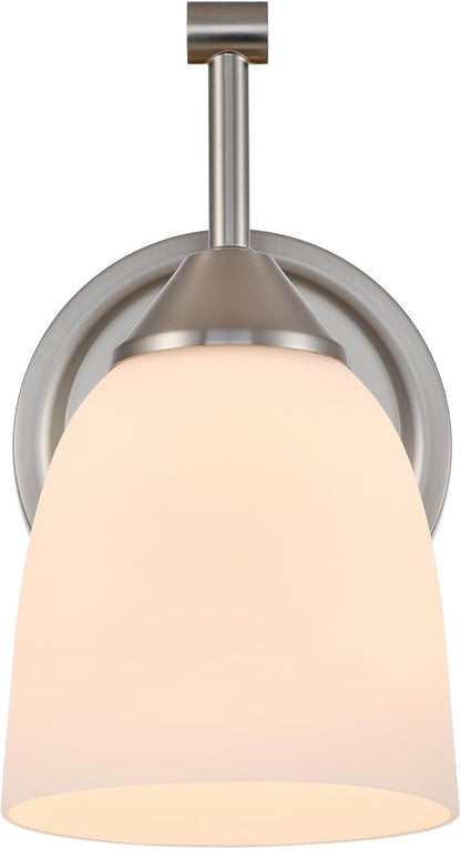 Traditional 1-Light Indoor Wall Sconce with Frosted Glass Bathroom Bedroom Hallway, 9.6" H x 5.5" W, Brushed Nickel