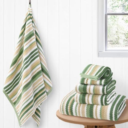 VOOVA & MOVAS Striped Towels 6 Pack, 100% Cotton, Sage Green