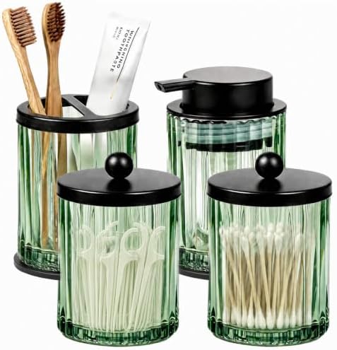 Amolliar Bathroom Accessories Set, Green Glass Complete 4PCS Bathroom Sets