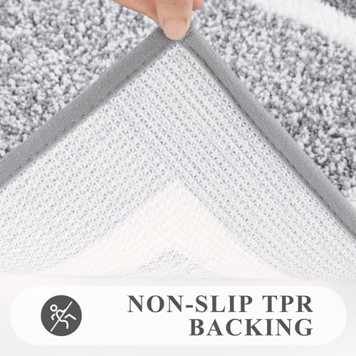 Pauwer 3 Piece Bathroom Rug Set, Non Slip Washable Bath Mat, Light Grey
