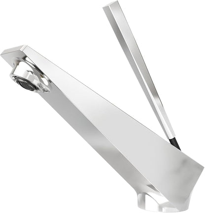 Bathroom Sink Faucet Chrome, Single Handle Brass Sink Faucet with Unique Design, Single Hole Basin Mixer for Lavatory, Vanity, RV, Modern Farmhouse, Suitable for 1 Hole