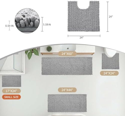 Disolla Toilet Rug 24x24 Inch - Grey U-Shaped Bathroom Floor Mat, Soft Shaggy Plush Absorbent Chenille Contour Rug, Non-Slip Washable Pedestal Base Rug