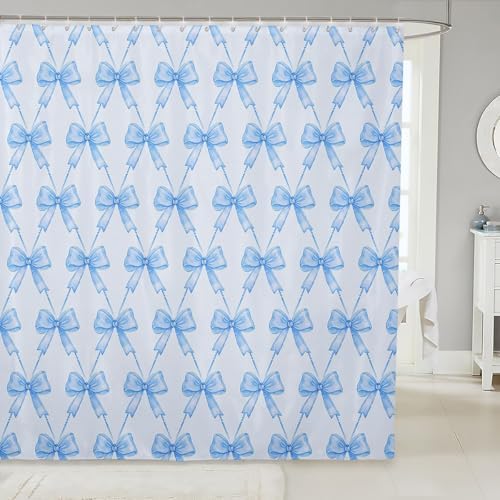 jejeloiu Cute Bow Bathroom Accessories 72"x72" Blue Bowknot Shower Curtain for Bathroom Decor for Kids Boys Girls Kawaii Bath Curtain Waterproof Polyester Fabric for Stalls Bathtubs Princess