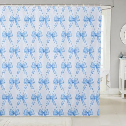 jejeloiu Cute Bow Bathroom Accessories 72"x72" Blue Bowknot Shower Curtain for Bathroom Decor for Kids Boys Girls Kawaii Bath Curtain Waterproof Polyester Fabric for Stalls Bathtubs Princess
