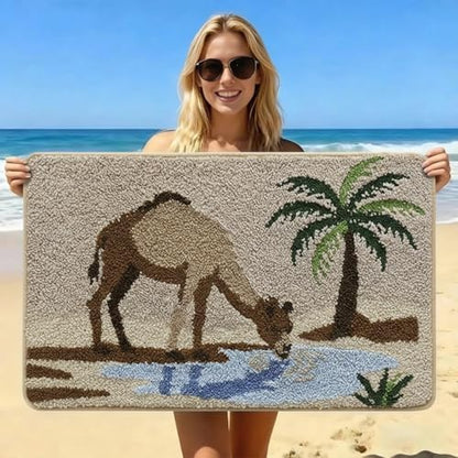 Bathroom Rug Mat, Desert Oasis Sunset Fluffy Rug with Camel & Palm Tree, Ultra Absorbent Microfiber Shaggy Door Mat, Quick Dry Bath Rug Carpet for Toilet Bathtub Bedroom 20x31 Inch