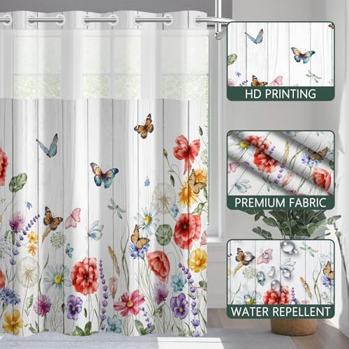 No Hook Shower Curtain with Snap-in Liner 71x74 Inch