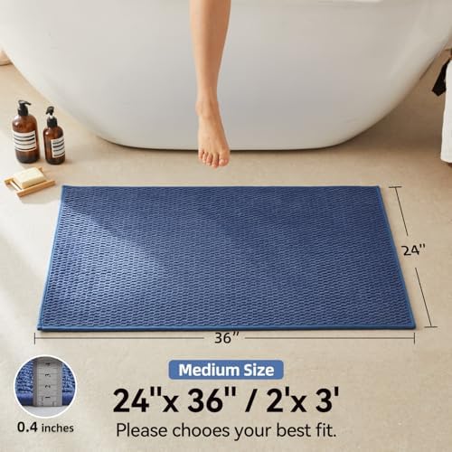 Triohero Bathroom Rugs Non Slip Washable, Super Absorbent Thin Bath Mat Quick Dry Low Pile Bathroom Rug, Denim Blue 24"x36"