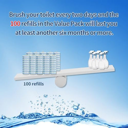 Hohoky 100pc Bulk Toilet Brush Refills - Disposable Toilet Brush Replacement Heads, Pack for Household Cleaning Bathroom cleaners Compatible Heads,washroom mats Cleaning System,Clean Refill Pads.
