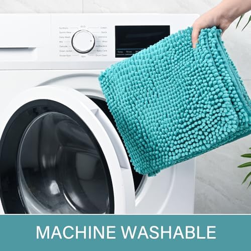 LOCHAS Luxury Bathroom Rug Shaggy Bath Mat 24 x 60 Inch, Teal Blue