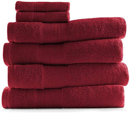 Hearth & Harbor Bath Towels for Bathroom - 100% Ring Spun Cotton Luxury Bathroom Towels - Ultra Soft & Highly Absorbent, Bath Towels Set of 6 - Burgundy Red