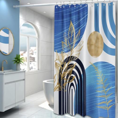 Light Blue Extra Long Shower Curtain, Tall 72X96 in, Mid Century Modern