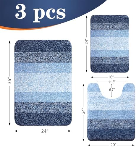OLANLY Microfiber Bathroom Rugs Sets 3 Piece, 36"x24"+24"x16"+24"x20"