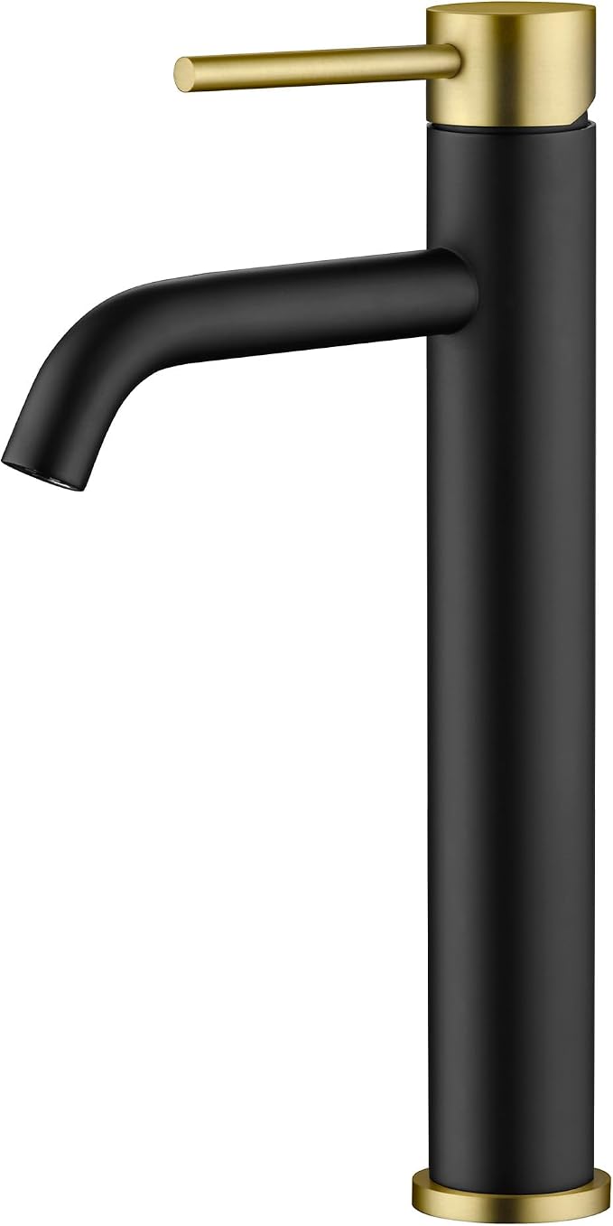 SUMERAIN Bathroom Vessel Sink Faucet Black and Gold, 304 Stainless Steel | Tall, Single Handle, Single Hole, Lead-Free, Water-Saving, with Faucet Supply Lines, Easy DIY Install