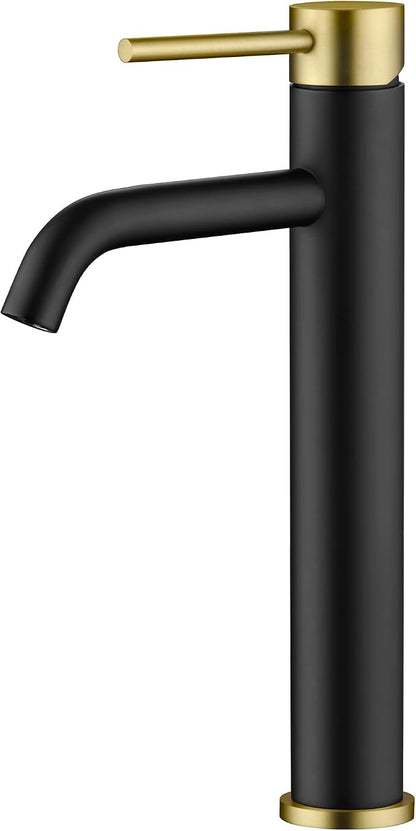 SUMERAIN Bathroom Vessel Sink Faucet Black and Gold, 304 Stainless Steel | Tall, Single Handle, Single Hole, Lead-Free, Water-Saving, with Faucet Supply Lines, Easy DIY Install