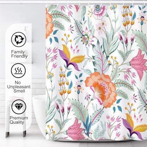 LLSCL Fabric Shower Curtain Liner with Magnets, Peacock Tail Waterproof Hotel Quality, 72 x 72 Machine Washable
