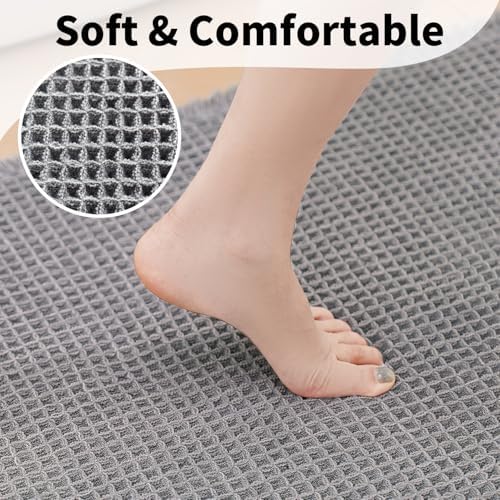 Waffle Bath Mat, Boho Bathroom Rugs Non Slip Washable, 20" x 48"