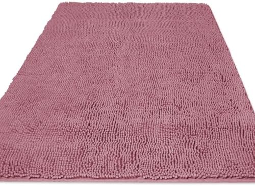 Yeaban Chenille Dusty Rose Bathroom Rug 36"x60",Non-Slip Rubber Backing