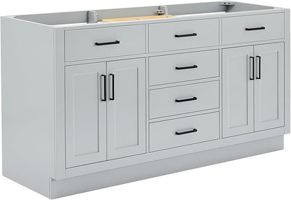 ARIEL Hepburn 66-inch Bathroom Vanity Base Cabinet,Solid Wood, 4 Soft Closing Doors, 6 Dovetail Drawers, Grey