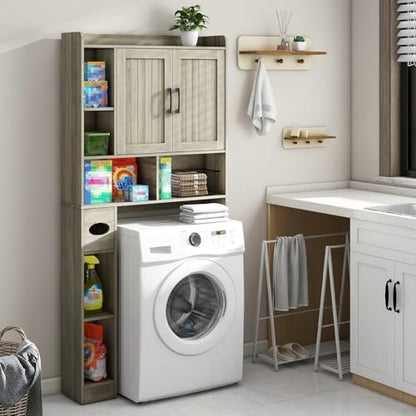 Vabches Farmhouse Over The Toilet Storage Cabinet with Barn Door, Gray Oak