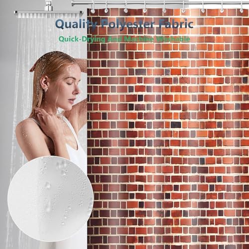 Vintage Red Brick Wall Texture Shower Curtain with Hooks 72 x 72 Inches