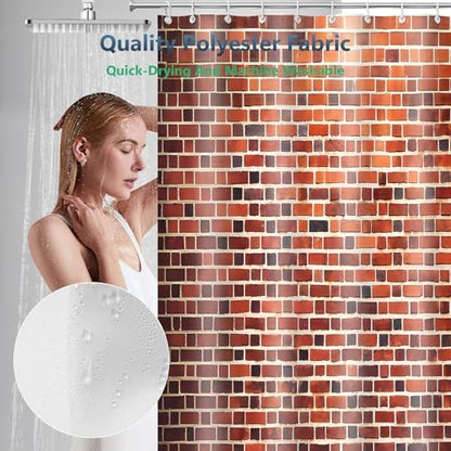 Vintage Red Brick Wall Texture Shower Curtain with Hooks 72 x 72 Inches